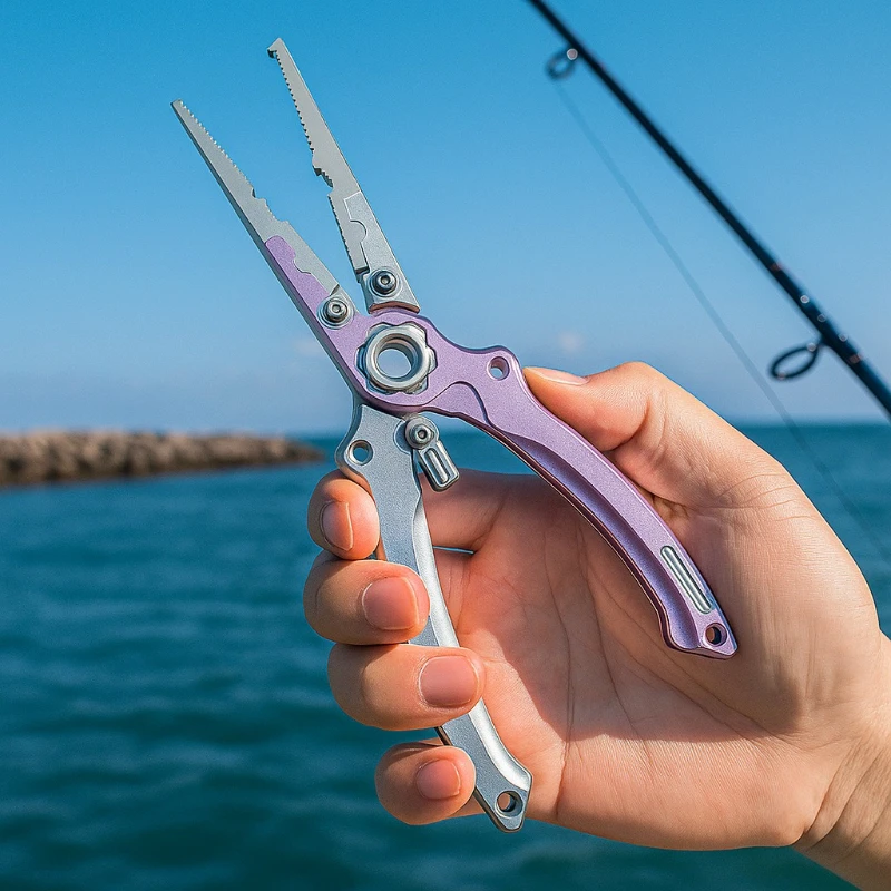 Fishing Hook Sharpener - Angelzange mit Diamant-Hakenschärfer, Crimper, Splitring-Werkzeug, Drahtschneider,