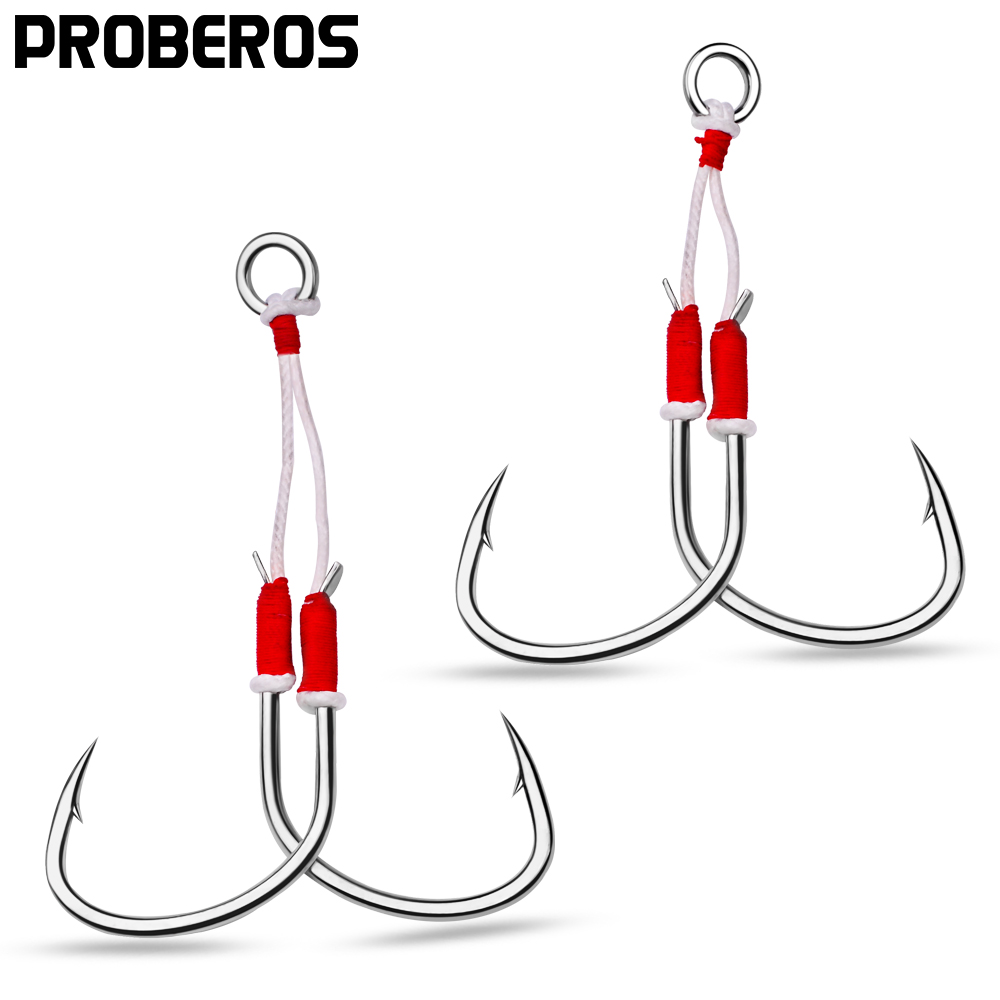 Fishing Hook Barbless - PROBEROS 2 Stück Jigging-Doppel-Angelhilfenhaken – Haken