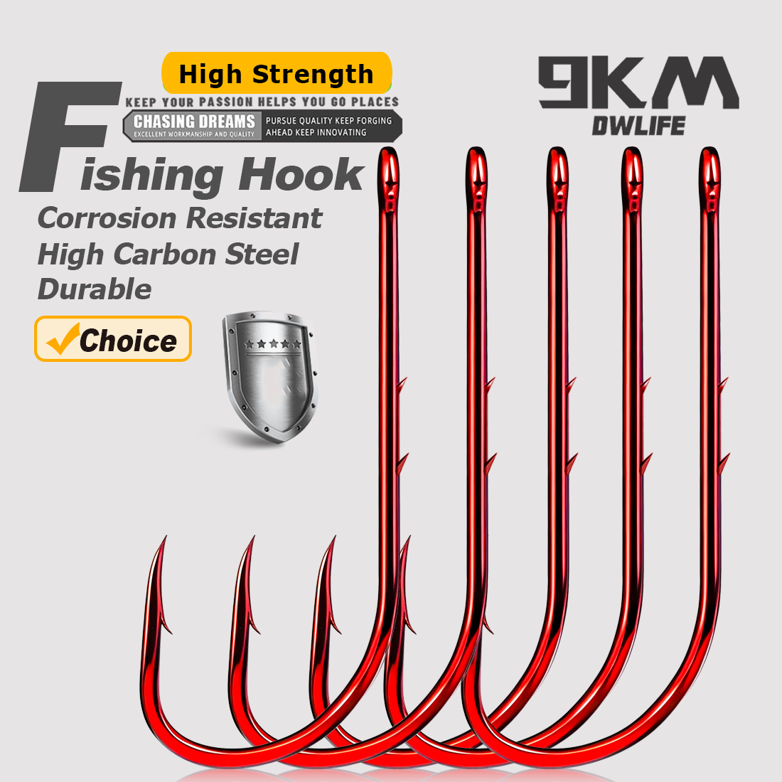Fishing Hook Circle - 9 km Köderhalter-Angelhaken, langer Schaft, roter