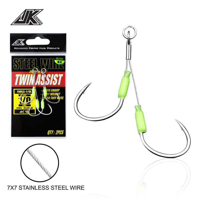 Fishing Hook Barbless - JK 3PACK Verschleißfester Jigging-Haken, Stahldraht-Jig, Twin