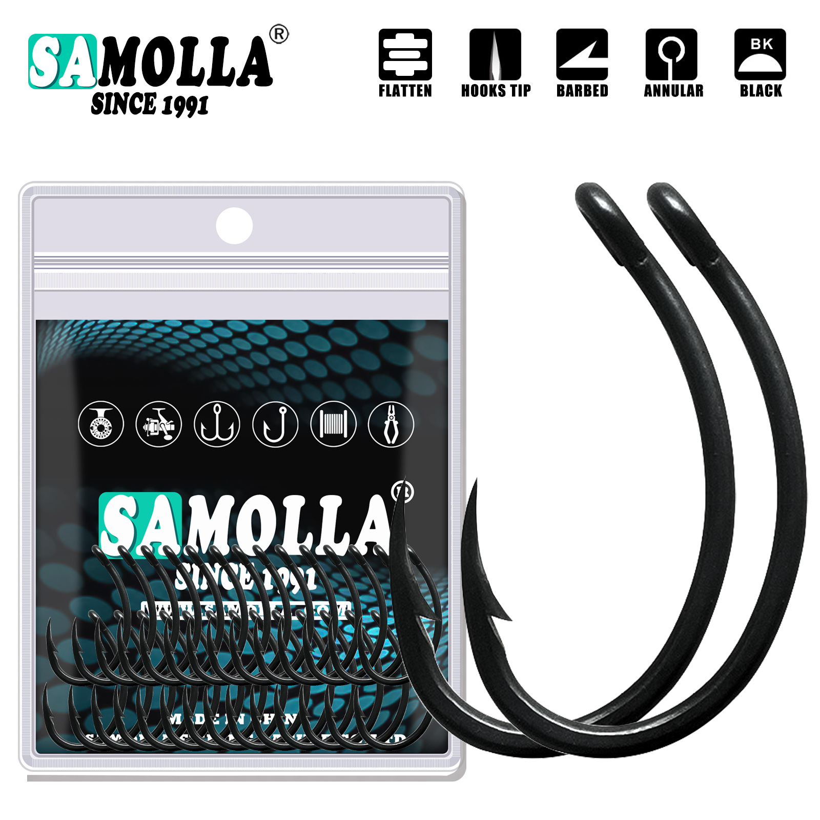Fishing Hook Offset - 50 stücke Karpfen Angelhaken ptfe Beschichtung