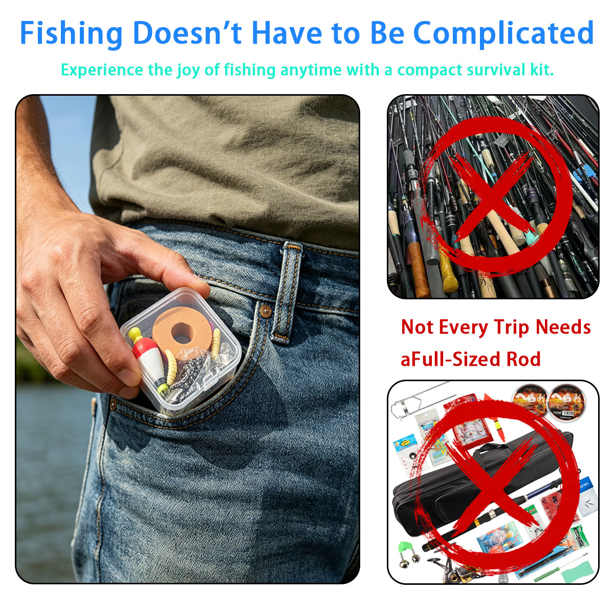 Fishing Hook Box - Tragbares Notfall-Angelset, tragbares Notfall-Angelset für den