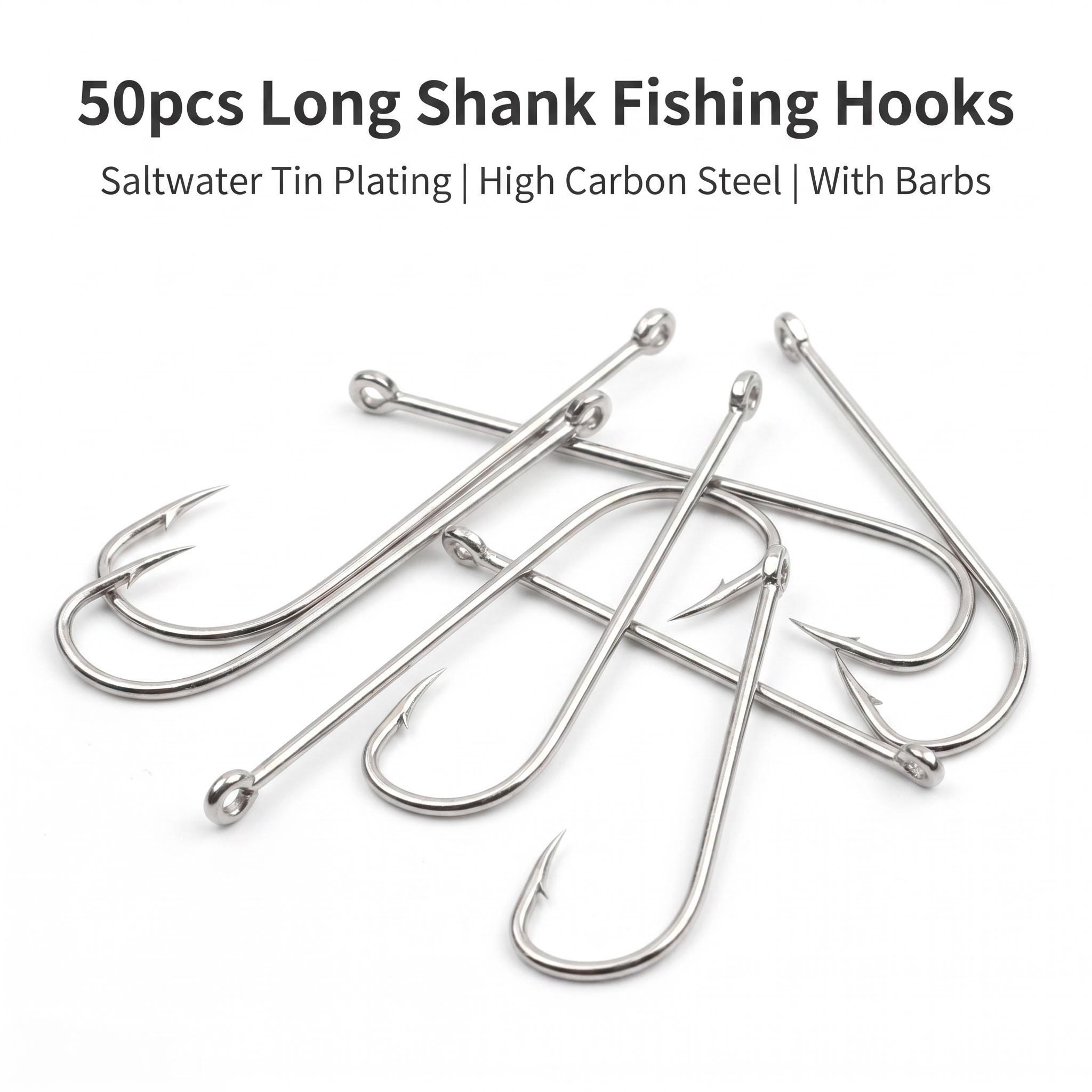 Fishing Hook Circle - 50 Stück Salzwasser-Kreishaken mit langem Schaft