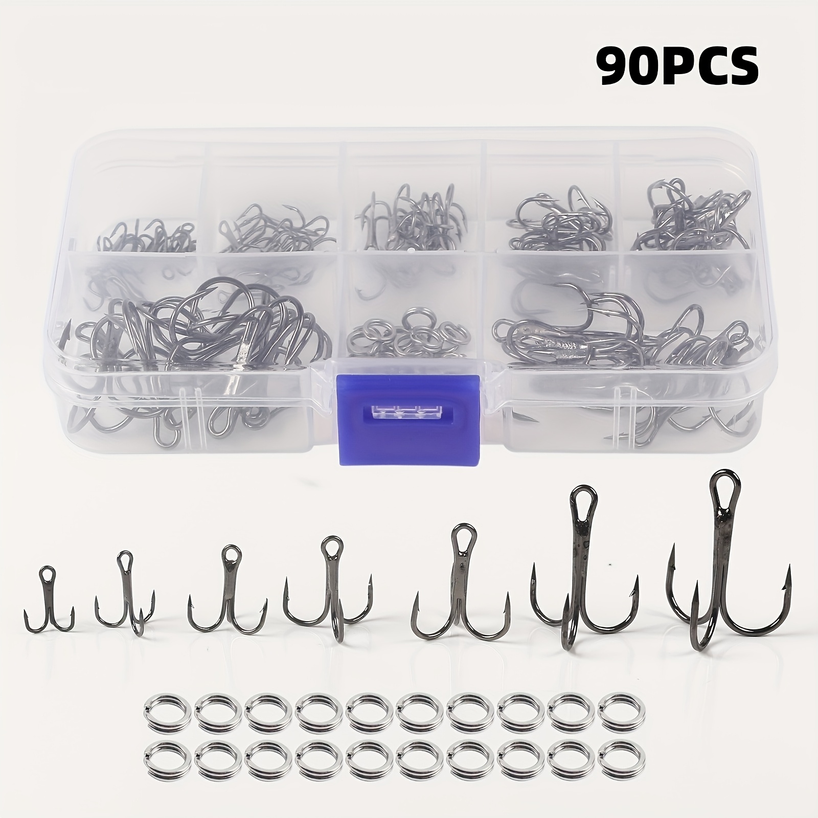 Fishing Hook Assortment - 90-teiliges Set: Das Köder-Dreifachhaken-Set mit Spaltringen,